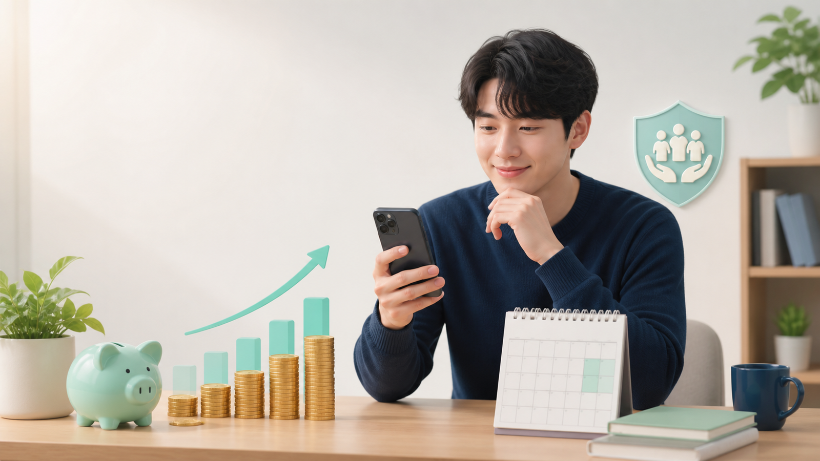 청년미래적금 추가 모집을 준비하며 스마트폰으로 저축 계획을 확인하는 청년
